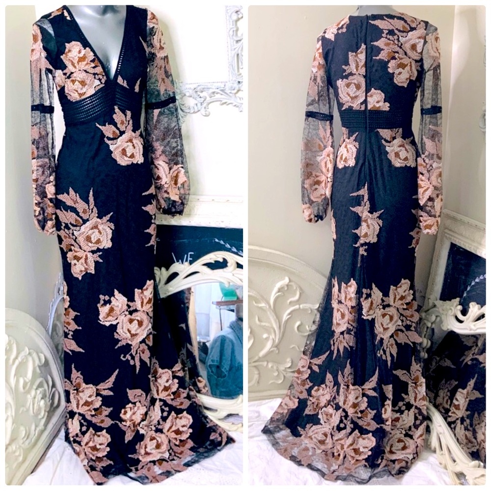 Badgley Mischka Embroidered Tulle Maxi